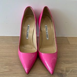 Manolo Blahnik Pink Denim Print Patent Leather BB 105 Pumps Size 5.5/36 -  Yoogi's Closet